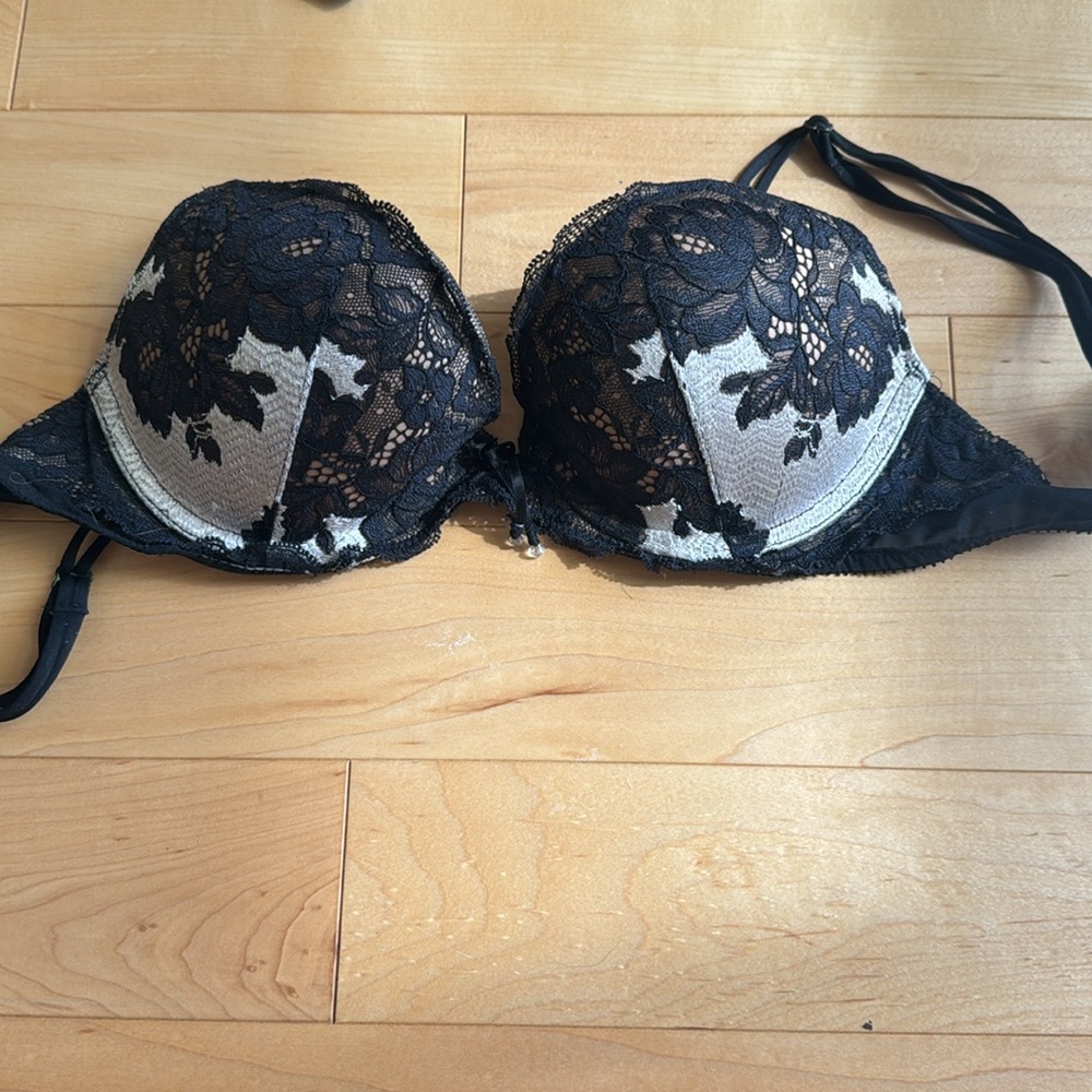 Elegant silver and Black Lace Bra